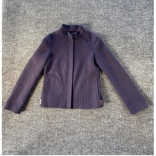Loro Piana 100% Cashmere Mock Neck Zip Jacket Purple Navy Leather Trim Size 36 picture