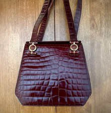 Gianni Versace 90s Exotic Crocodile Iconic Medusa Emblems Embossed Brown Leather picture