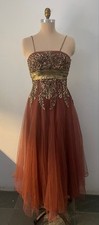 VTG 1940's EMMA DOMB PLUM BROWN w/BRONZE TRIM EVENING GOWN~S~RARE~OSCAR WORTHY~ picture