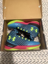 Under Armour Charged High Top Basketball Shoes Blue/Black Pink/Green picture