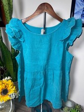 Zenana Gauze Acid Wash Ruffle Sleeve Top in Lt. Teal picture