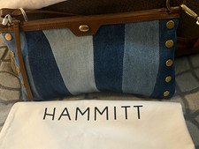Hammitt Blue/Brown Striped Denim Zip Studded Shoulder Bag Retail $395 picture
