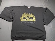 Vintage Upper Michigan Sweatshirt Mens XL Gray Deer Hanes Heavyweight USA Fleece picture