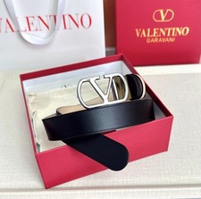 Valentino Garavani Reversible Black Ivory Leather V Logo Belt New. picture