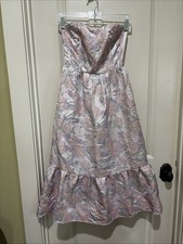B.RIGHT Light Pink Floral Jacquard Brocade Tiered Formal Midi Dress Small picture