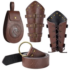 Medieval Renaissance Accessories Set - Faux Leather Bracers & Stylish Belt picture