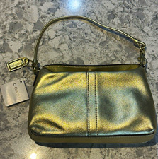 Coach Metallic Gold Leather Wristlet Pouch Wrist Strap Vintage Y2K NOS NWT Auth picture