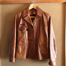Vintage 70s East West Musical Instruments Leather Jacket Rose Embroidery Size S picture