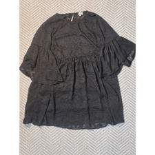 Umgee USA Women's Size Medium Black Textured Floral Bell Sleeve Babydoll Top picture