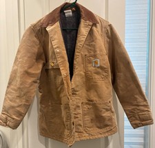 Vintage Carhartt Mens Small Blanket Lined Duck Chore Coat Corduroy Collar Jacket picture