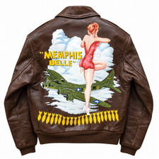 Memphis Belle WWII B-17 A-2 Genuine Leather Bomber Jacket Custom Made  Name Tag picture