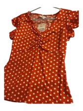 NWT Cest La Vie Red Pokadot Gathered Chest Shirt/Top Sz Small picture