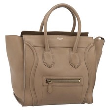 CELINE Luggage Mini Shopper Hand Bag Leather Beige Gold Auth ka6560A picture
