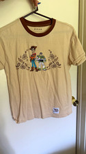 BoxLunch Pixar Toy Story Woody & Buzz Beige/Brown Ringer Graphic T-Shirt XS picture