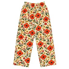 Retro Poppy Wildflower Wide Leg Pants Adult Botanical Floral Lounge Pants picture