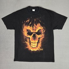 Vintage Y2K Exile T Shirt Mens Medium Black Fire Skull Skeleton ODM Graphic Tee picture