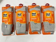 4 PAIR Genuine LITE Heat Holders US Sz 5-9 Light Gray Thermal Crew Socks picture