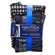 Nautica Mens 2 Pack Comfort Fleece Lounge Sleepwear Pants Blue Large NWT picture