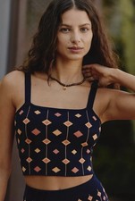 NWT Celandine Anthropologie Geometric Knit Crop Cami Tank Top Small Dark Navy picture